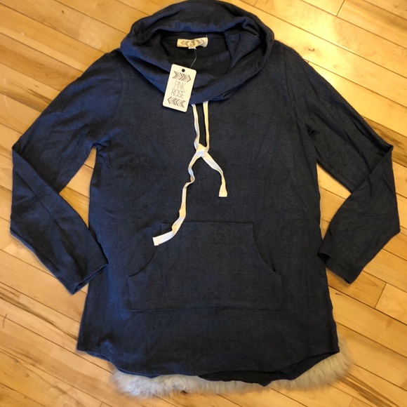 Pink Rose Sweaters - Cowl-neck sweatshirt with pocket